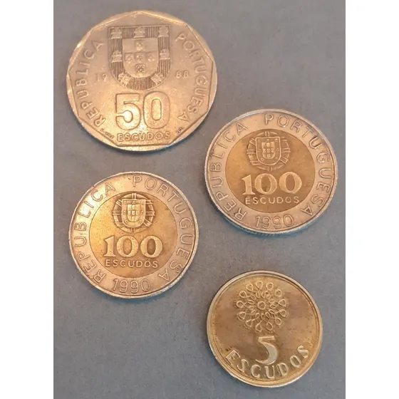 Set 4 Moedas De Portugal. 100, 100, 50 E 5 Escudos Sob*