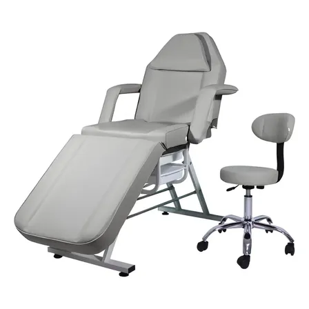 Silla Facial Profesional Cama Reclinable Sillón Masaje Spa Gris Reclinable