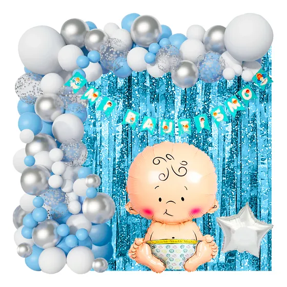 50 Art Globo Mi Bautismo Nene Celeste 1 Año Banderin Borla