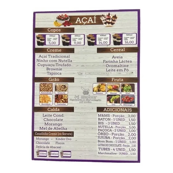 Cardápio Restaurante, Açaí E Sorveteria  Em Ps Impressão Uv