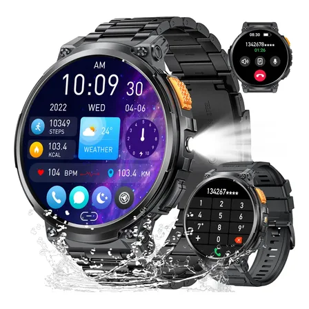 Smartwatch Relógio Lanterna Bluetooth 730mah Multifuncional Preto Aço Inoxidável