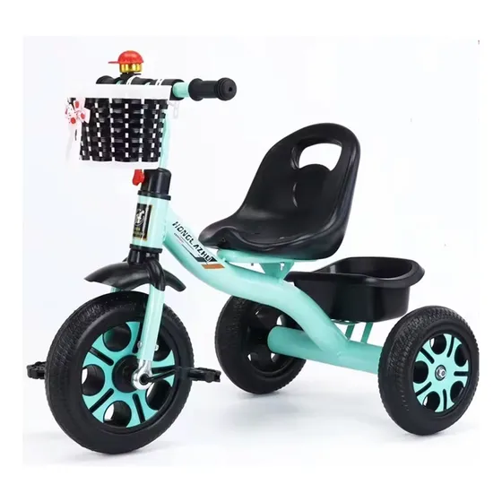 Triciclo Turquesa Con Canasta Para Niños Tejida Úpale