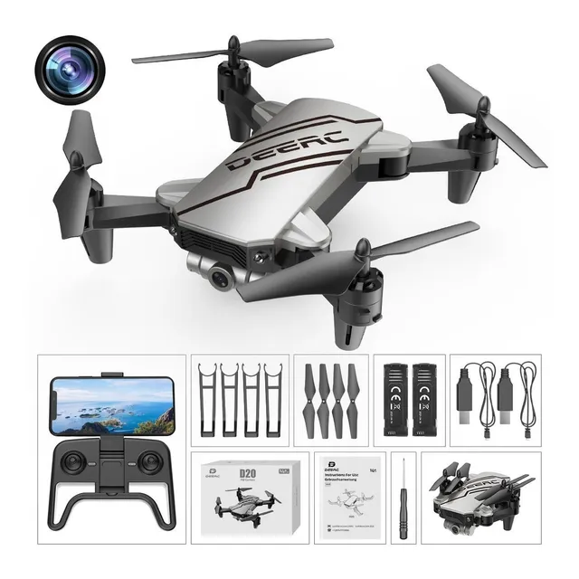 Mini drone DeeRC D20 con cámara HD plateado 2 baterías