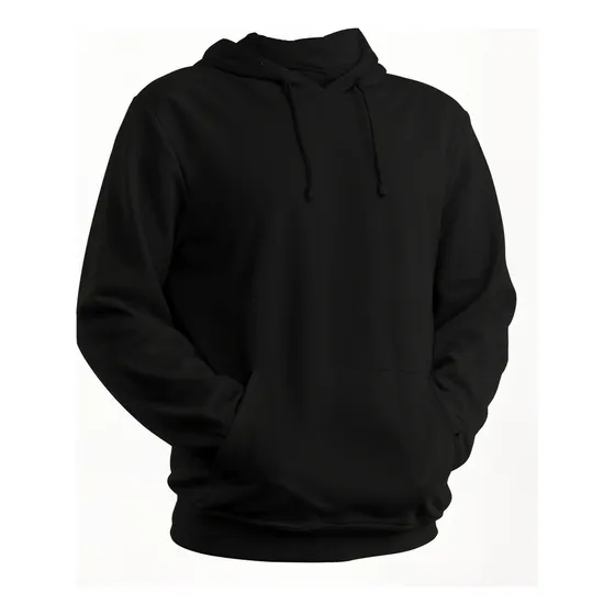 Blusa Moletom Canguru Liso Preto Com Capuz E Bolso Para Frio