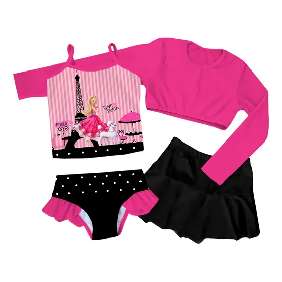 Bañador Traje De Baño Barbie París 4 Piezas Con Top Y Falda 