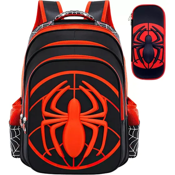 Estudiante Mochila Infantil Spider-man Con Estuche Lápices Negro Mochila Escolar Impermeable Para Niños, Gran Capacidad 42*34*24cm