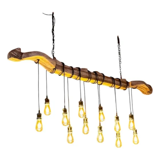 Lámpara Rústica Yugo Colgante Led Madera Nativa