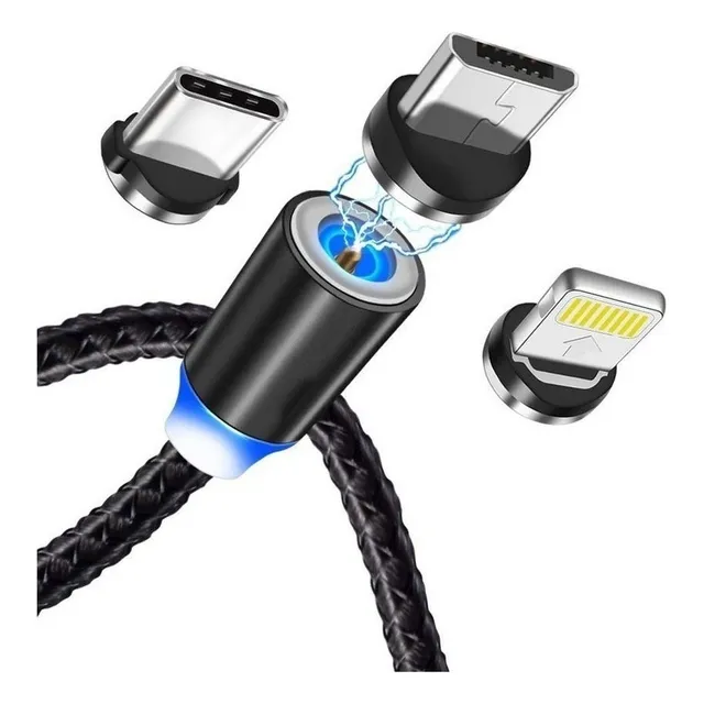 Cabo Carregador Magnético Usb 3 Em 1 Tipo C  Ios Android