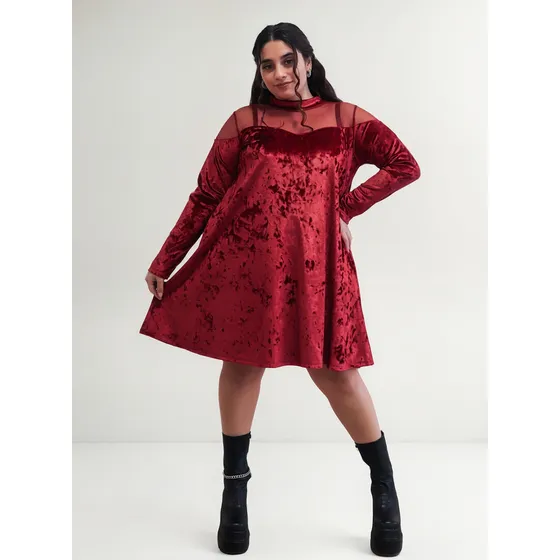 Vestido Manga Larga Mujer Ananá Plus Size Evasé Velvet Tull