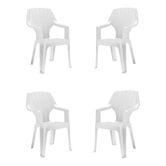 Pack X 4 Sillas Sillon Plastico Jardin Reforzado Posabrazos