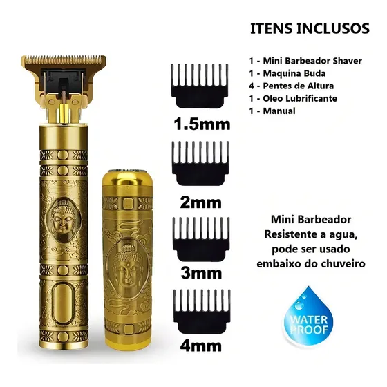 Barbeador elétrico portátil USB recarregável profissional cor ouro escuro dourada maquina cabelereiro Aço inoxidável