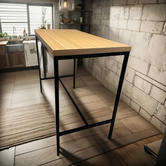 Barra Bar Divisoria Alta Industrial Hierro Madera 120x60x100