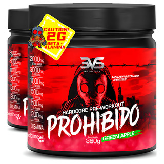 2 Unidades Do Pré Treino Prohibido 360g - Sabor: Green Apple Com Fórmula Avançada Contendo Creatina, Beta Alanina, Taurina, L-tirosina, L-alanina, Cafeína, Arginina E Palatinose - Extra Forte 2 Unidades Do Pré Treino Prohibido 360g - Sabor: Green Apple Com Fórmula Avançada Contendo Creatina, Beta Alanina, Taurina, L-tirosina, L-alanina, Cafeína, Arginina E Palatinose - Extra Forte