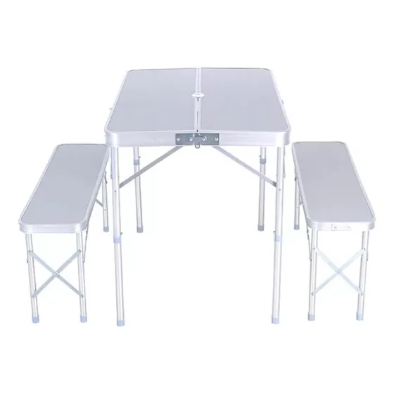 Set Mesa Plegable Con 2 Bancos Kushiro Aluminio Camping