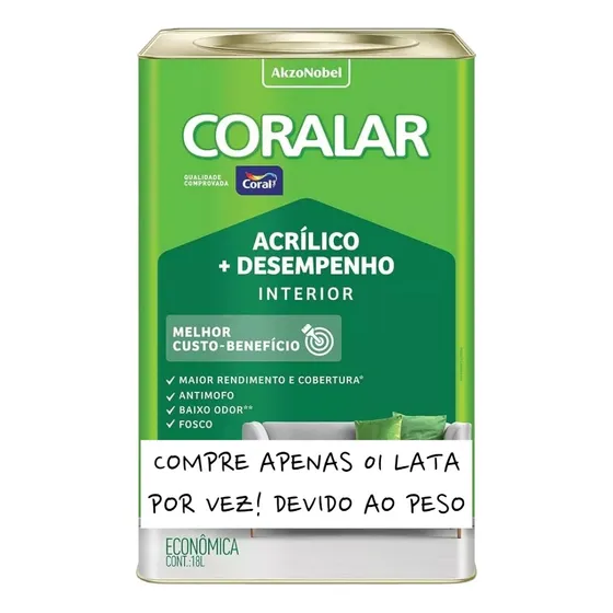 Tinta Acrílica Coralar Uso Interno 18 Litros - Coral 
