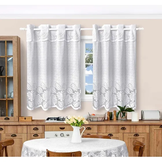 Cortina De Cozinha Branca Costela De Adão 2,50 X 1,20 + 0,25 Cor Branco