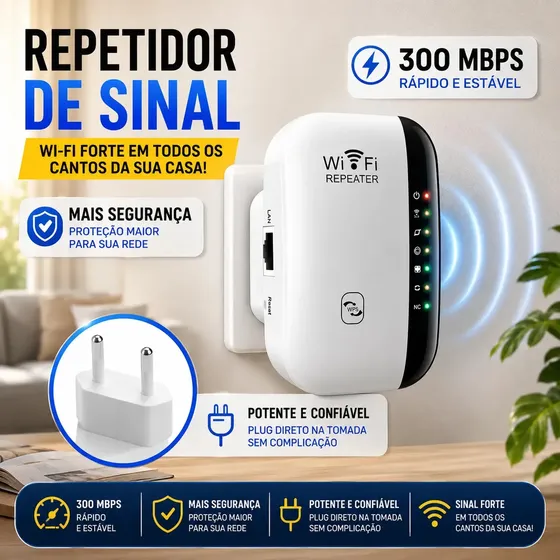 Repetidor De Sinal Wi-fi Roteador Wireless 300mbps Amplificador Extensor Longo Alcance E Alta Performance Turbo Sem Fio Branco - Marca Hho