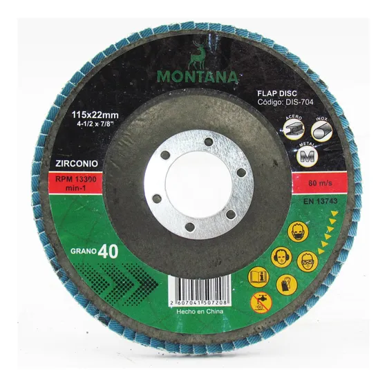 Disco Flap Zirconio Montana 4 \'\' 115 - Grano 40 - 5 Unidad