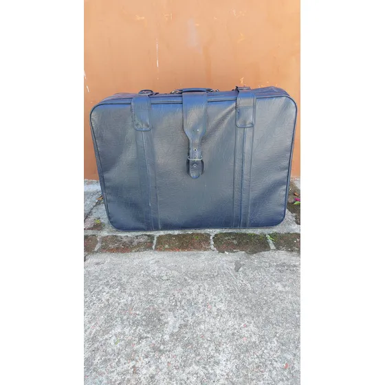 Antigua Valija O Maleta De Viaje De Cuero Azul - Vintage