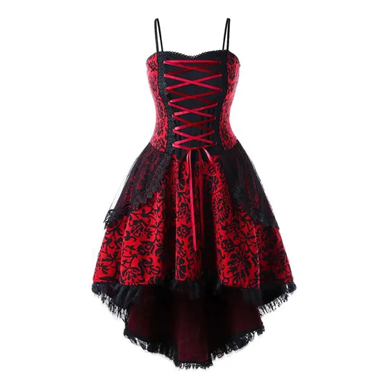 Vestido Carmesí Gótico Sin Mangas Cosplay Streampunk