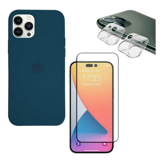 Silicone Case+vidrio Completo+camara Para iPhone 14 Pro Max 