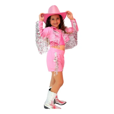 Roupa Rosa Aniversario Ana Castela Boiadeira Infantil Chapéu