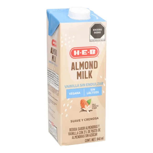 6pz Leche Almendra Vainilla Sin Endulzar Vegana Heb 946ml