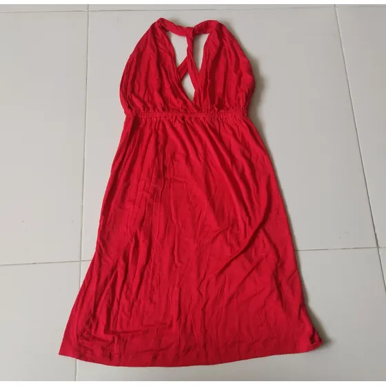 Vestido Corto, Ligero, De Algodón, Color Rojo, Tallas, Usado