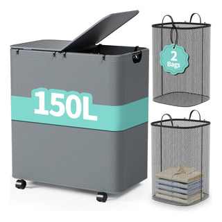 Cesto De Ropa Yecaye De 150 Litros Con Ruedas, Tapa Y 2 Bols Cesto De Ropa Yecaye De 150 Litros Con Ruedas, Tapa Y 2 Bols
