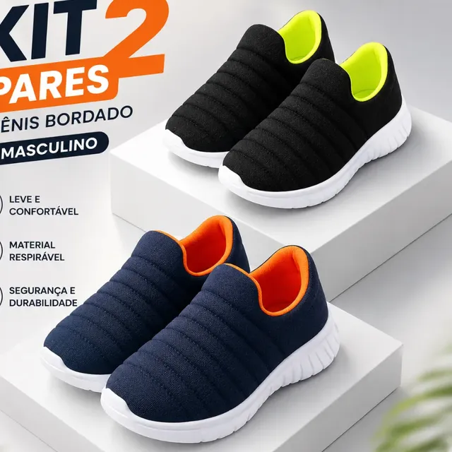 Kit 2 Pares Tênis Infantil Bordado Confortável Calce Facil