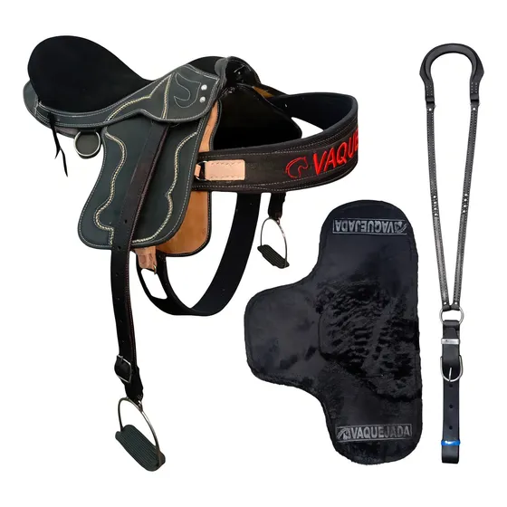 Sela Campo Barata Completa Selim Selote Passeio Vaquejada Cor Preto Com Preto