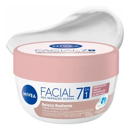 Nivea Creme Facial Uniformizador Beleza Radiante 7 Em 1 100g, Bbb 26, Reduz Marcas Escurecidas, Controla Oleosidade, Pele Uniforme, Extrato De Pérolas, Cuidado Facial Todo Tipo De Pele Dia/noite