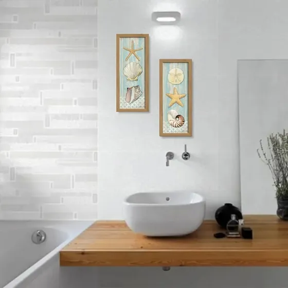 Kit 2 Quadros Decorativos Banheiro Toalete Conchas Mar