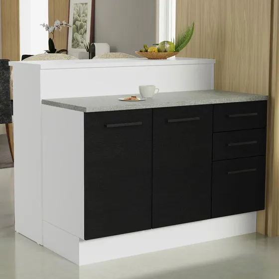 Ilha De Cozinha Com Bancada E Balcão 120 Cm Agata Madesa Cor Branco/Preto