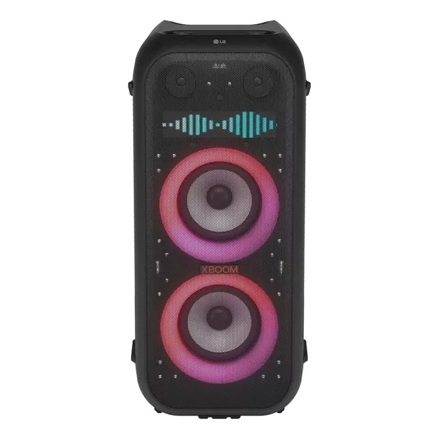 Torre LG XBoom XL9T Bocina Bluetooth con Sonido de Fiesta 1000W Woofer 8 pulgadas, Pantalla Pixel Art Resistencia a salpicaduras IPX4 Asa y ruedas