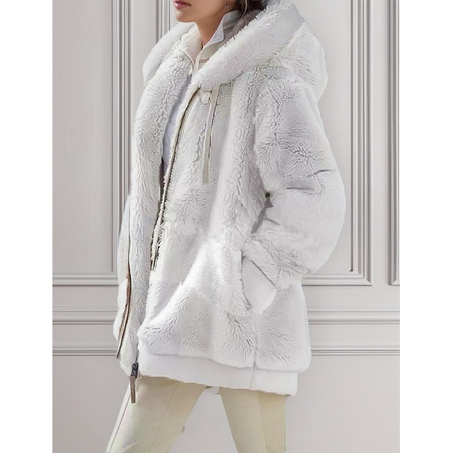 Jaqueta Feminina De Pelúcia Com Capuz Para Outono E Inverno Jaqueta Feminina De Pelúcia Com Capuz Para Outono E Inverno