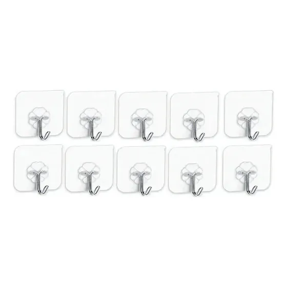 Kit 10 Ganchos Adhesivos Pared Super Adhesion Transparente