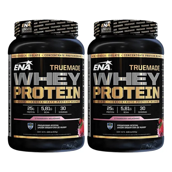 True Made Whey Protein 2 Lb 2x1 Ena Aislada Concentrada Sabor Strawberry Milkshake X 2