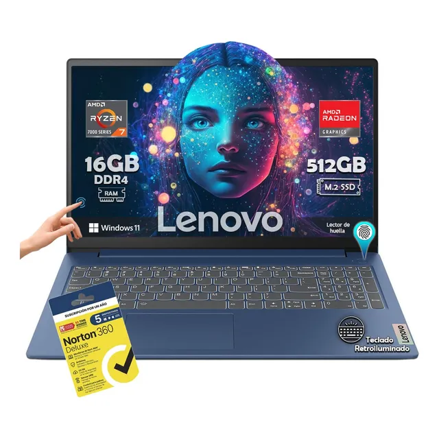 Laptop Lenovo Slim 3 15abr8 Amd Ryzen 7-7730u 512gb Ssd 16gb Ram Fhd 1920px X 1080px Touch W11h