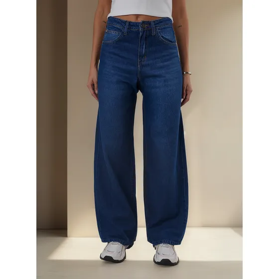 Jean Wide Leg Azul Oscuro Rigido Tiro Medio Preppy  Scombro