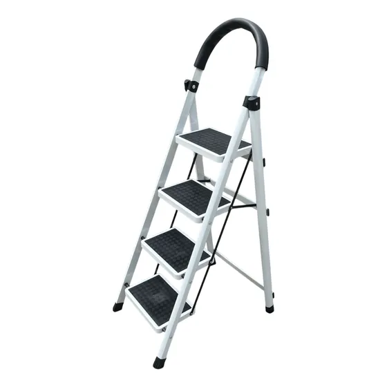 Escalera De Acero Tubular Tipo Tijera Plegable 4 Escalones Color Blanco/negro
