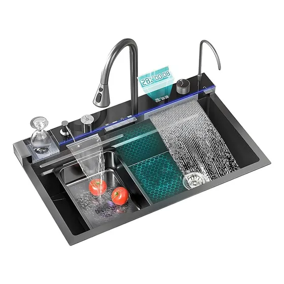 Bacha Cocina Inteligente Smart Griferia Multifuncion Digital Led Marca Neró Cervina 7250 Color Negro