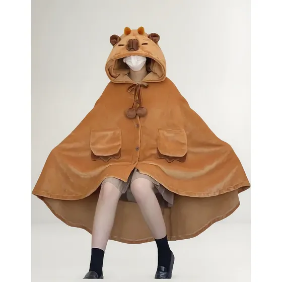 Bata Capibara Mañanita Capa Con Gorro Carpincho Chal Unisex