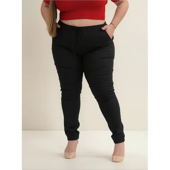 Calça Jogger Feminina Plus Size Bengaline Gg Ao G3 - Preto