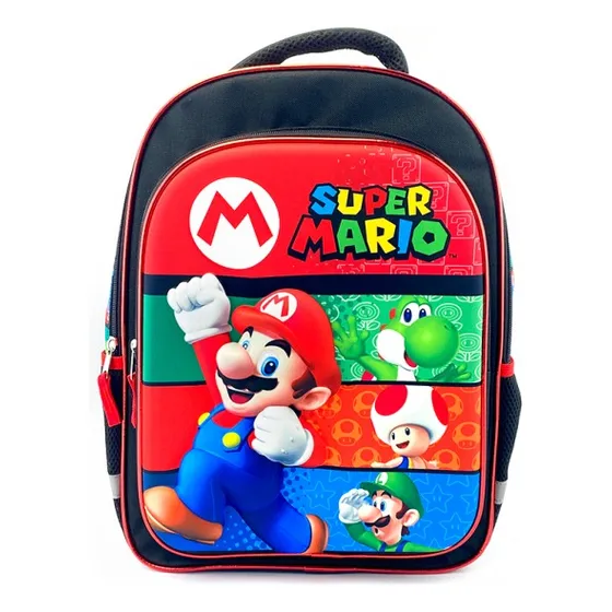 Mochila Mario Bros De Espalda 40.6 Cm Color Multicolor Diseño De La Tela Dibujo