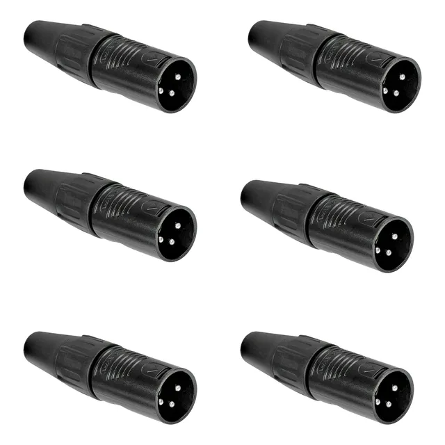 Paq. 6 Pzas. De Plug Xlr Macho 3 Pines, Metálico Negro Rean 