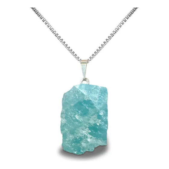 Colar De Prata 925 Com Cristal Natural Pedra Agua Marinha