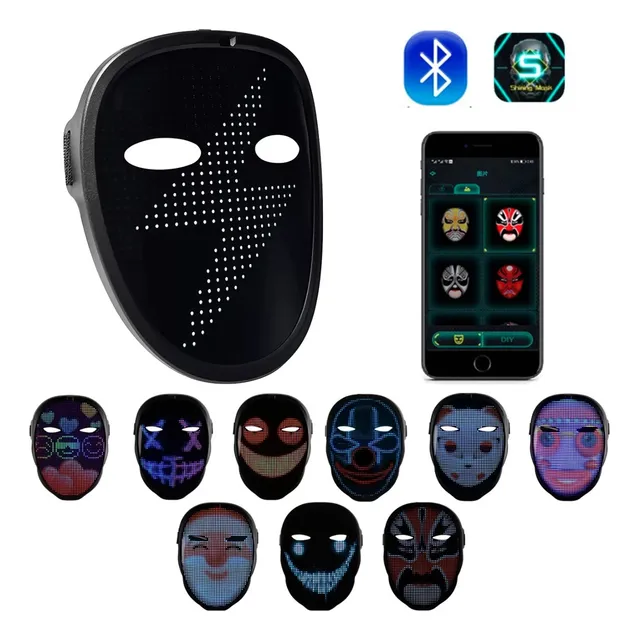 Mascara Led Inteligente Bluetooth Rgb Recargable Diseños
