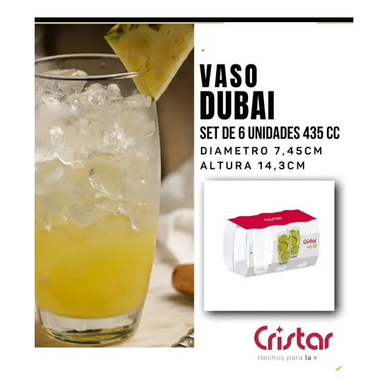 Set De 6 Vasos Largos Dubai Cristar