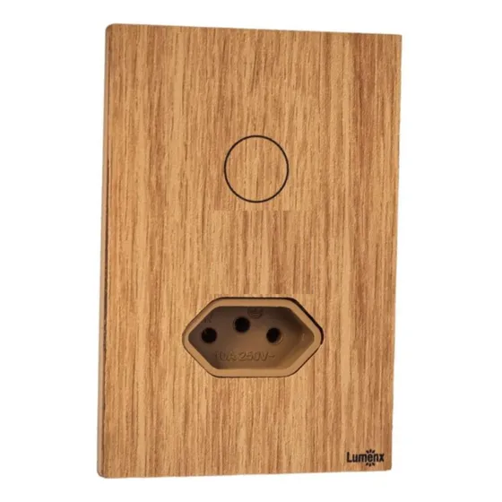 Interruptor Touch 1 Botão Com Tomada 4x2 Lumenx Cor Madeira 10a 127/220v
